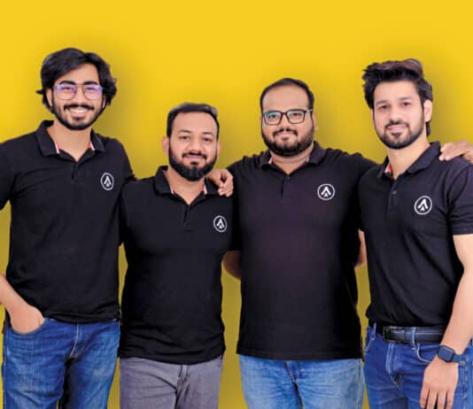 Right to Left Udhay Singh Co founder and COO Shubham Pode, Mosam Ugemeuge, and Mohit Borkar