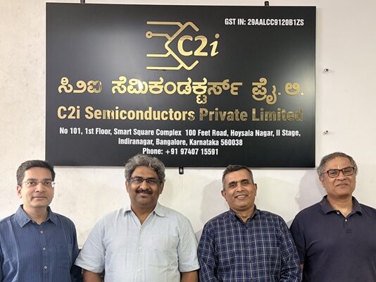 C2i Semiconductors Founders. (From left to right) Vikram Gakhar, Founder & Director, Mixed Signal; Preetam Tadeparthy, Founder, CTO, VP, Engineering; Ram Anant, Founder & CEO; B.S. Dattatreya. Founder & Director, Power.